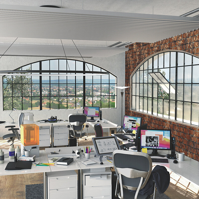 Loft Büro mit Zehnder ZFP Urban Produkten