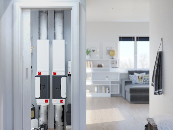 Rendering Zehnder ComfoVar Aero Comfortable indoor ventilation Front view