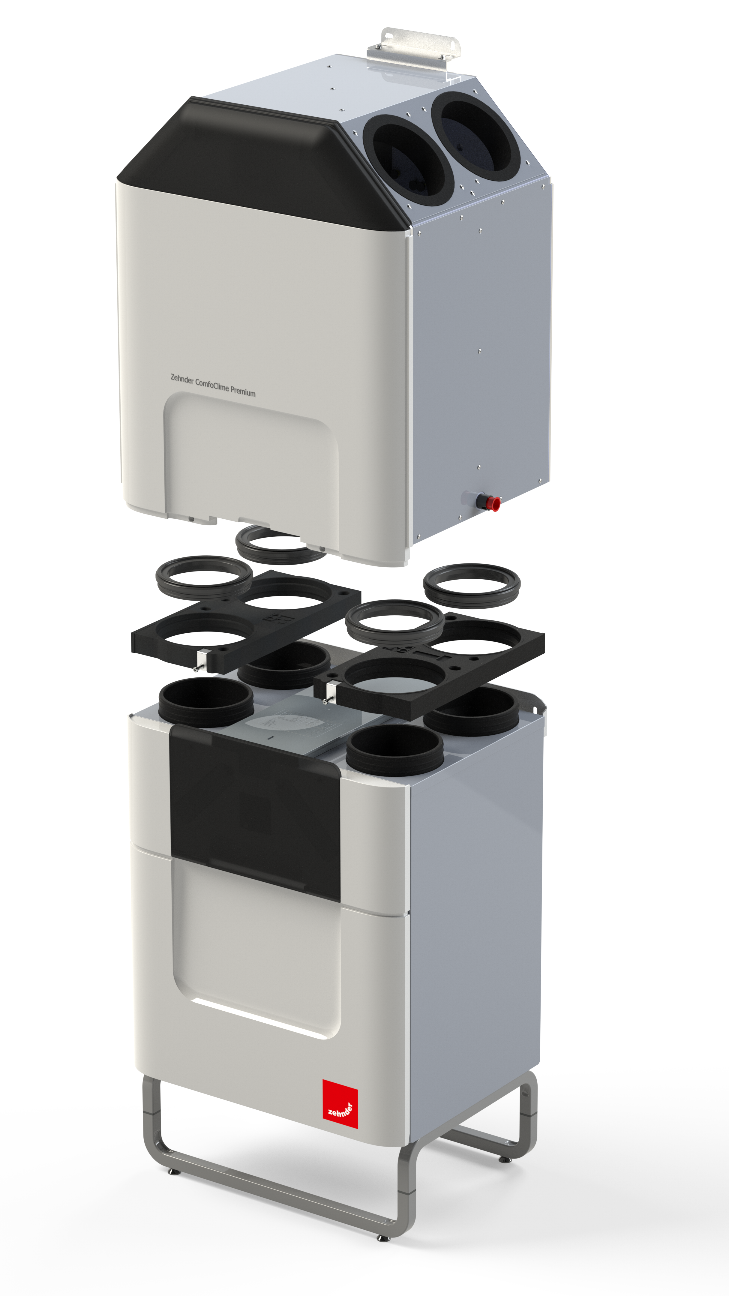 produktansicht Lüftungsgeräte Zehnder ComfoAir Q und Lufttemperierungsgerät ComfoClime