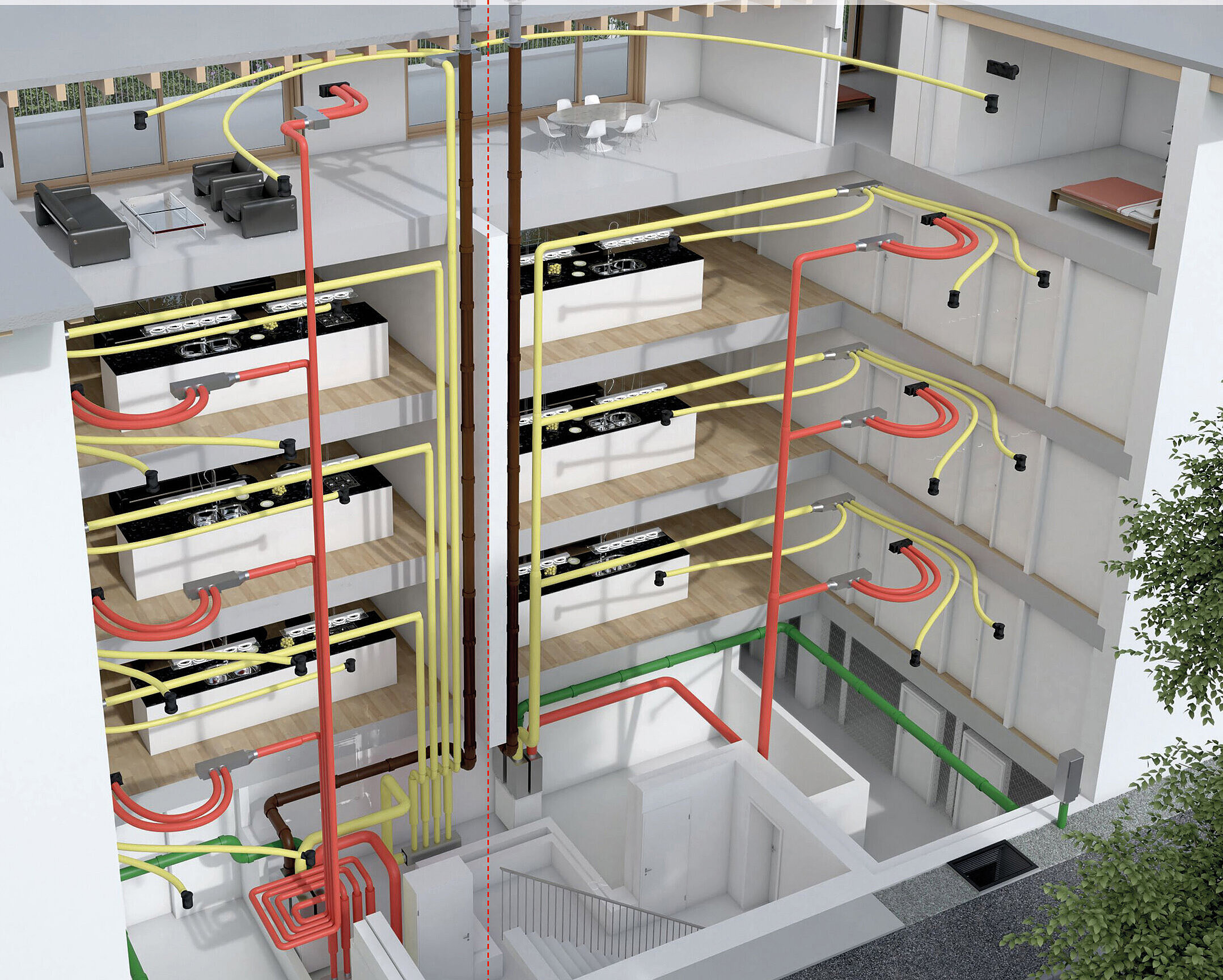 Illustration d’une maison avec ventilation de base intégrée
