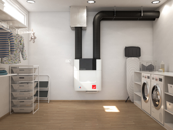 Rendering Zehnder ComfoAir Q350 TR Comfortable indoor ventilation Front view