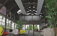 Rendering Zehnder ZFP Urban Heating and cooling ceiling system Angled view