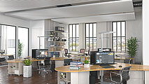 Rendering Zehnder ZFP Urban Heating and cooling ceiling system Angled view